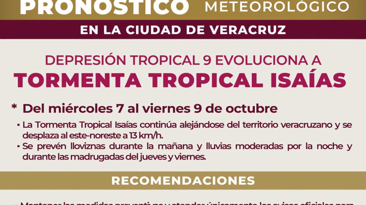Vigilancia en Veracruz por tormenta tropical Isaías