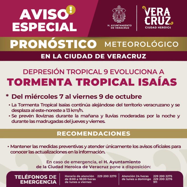 Vigilancia en Veracruz por tormenta tropical Isaías